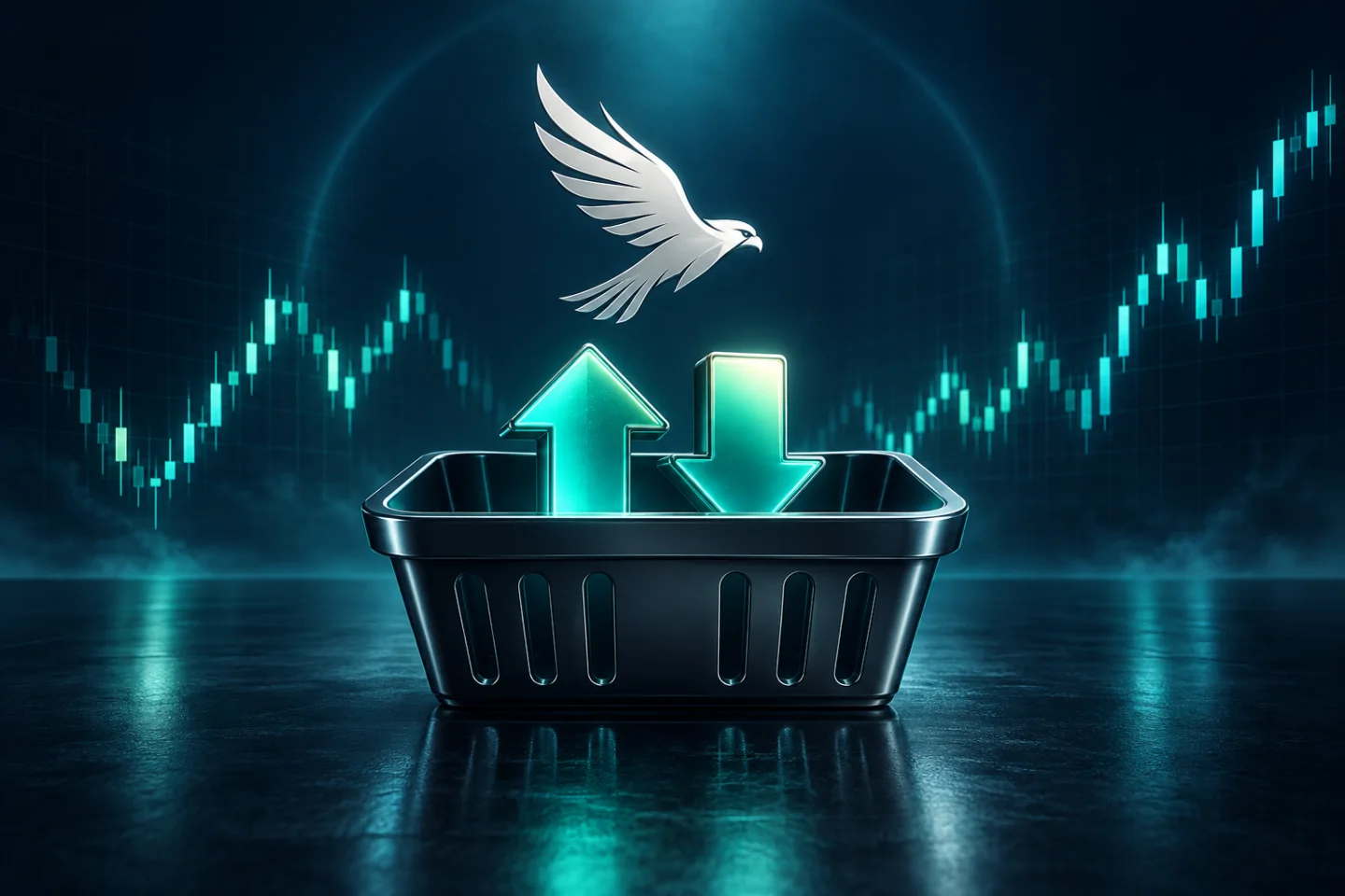Opposing buy and sell positions drawn as two arrows held in balance